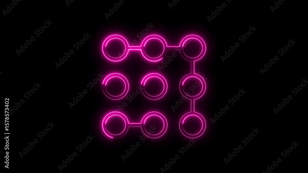 Poster bright pink neon pattern connecting circles against dark background futuristic tech animation