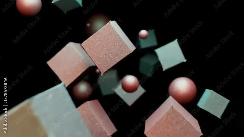 Poster abstract 3d animation of floating geometric shapes on a dark background