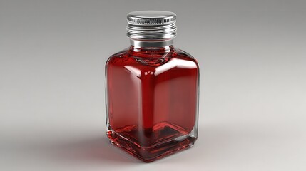 red glass bottle with silver cap