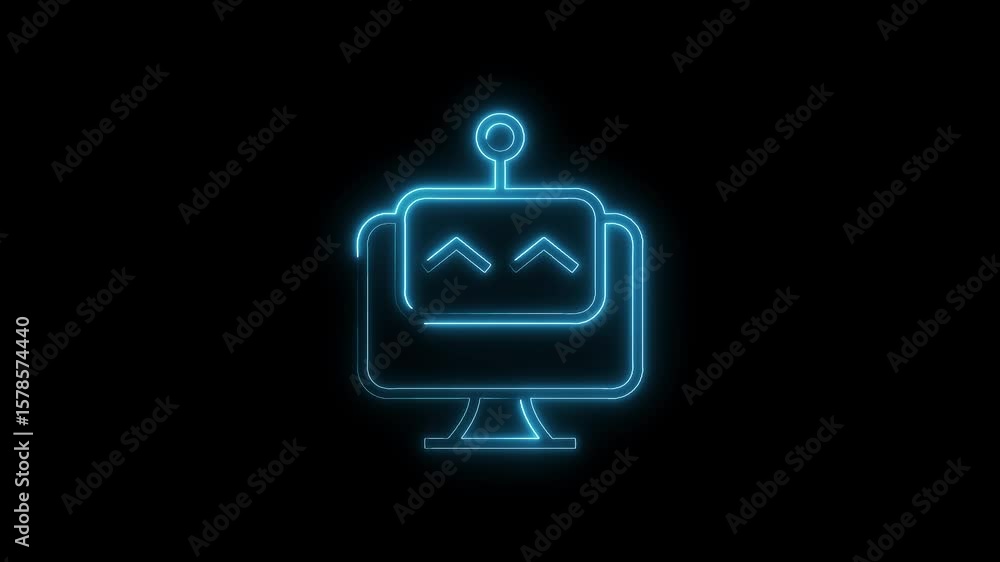 Poster neon robot animation outline on black background artificial intelligence and technology concept