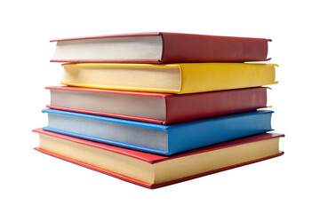 A stack of colorful hardcover books, representing education and knowledge, isolated on white isolated on transparent background