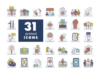 Protest, strike, revolution set vector icons