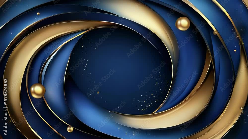 Poster golden and blue swirls creating an abstract vortex with particles