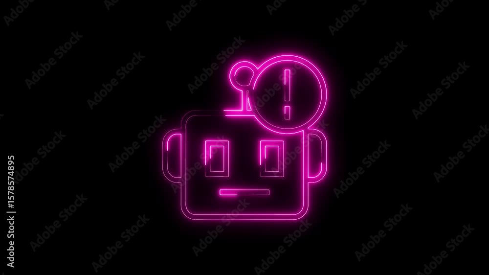 Aufkleber neon robot error glitch with exclamation mark on a dark background animation