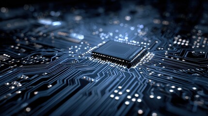 circuit board dark blue background, computer motherboard concept, generated AI