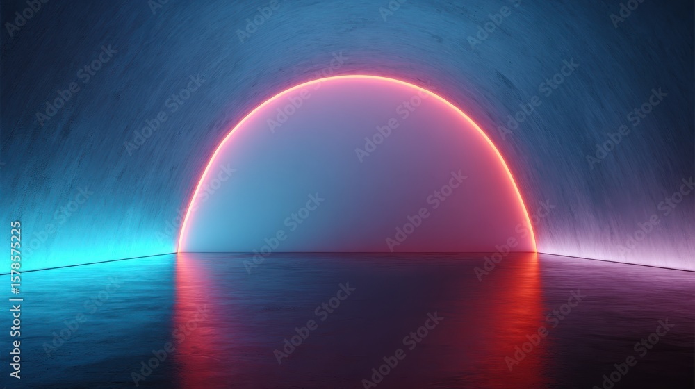 Aufkleber wallpaper abstract modern architecture featuring a curved empty space illuminated with neon lights
