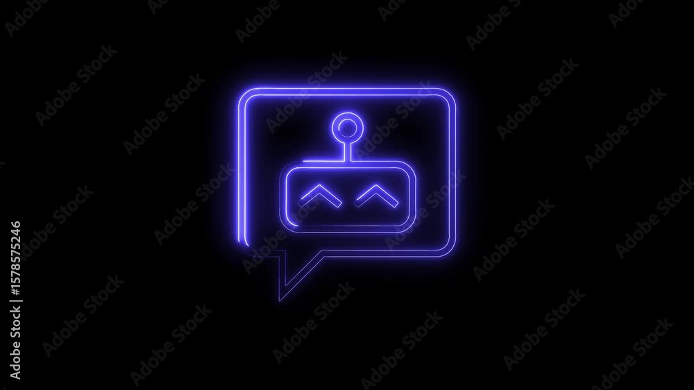 Poster neon chatbot icon animation on black background for digital technology and ai concepts