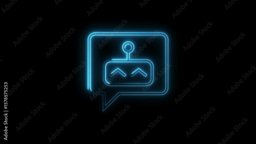 Poster neon chatbot icon animation on black background for artificial intelligence concepts