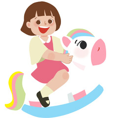 Cute girl riding horse toys
