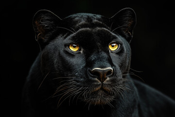 Black Panther Extreme Close-Up Portrait with Glowing Yellow Eyes and Cinematic Lighting