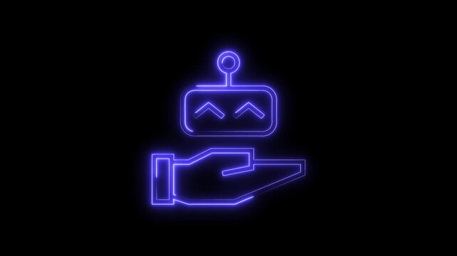 Neon style game controller presented in human hand glowing on a black background