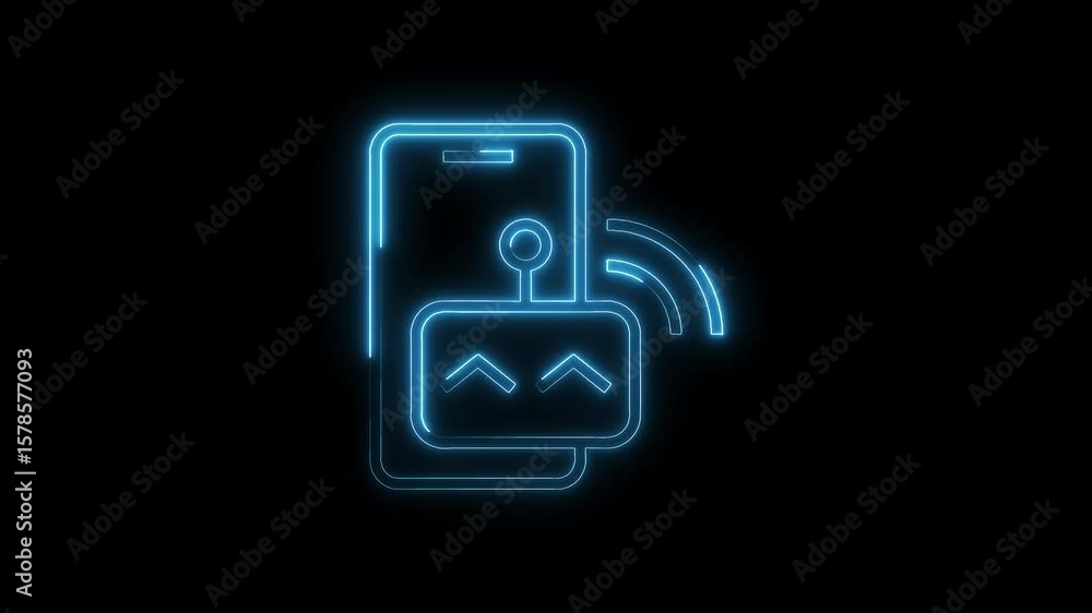 Poster neon smartphone remote control graphic communication of iot internet of things automation concept