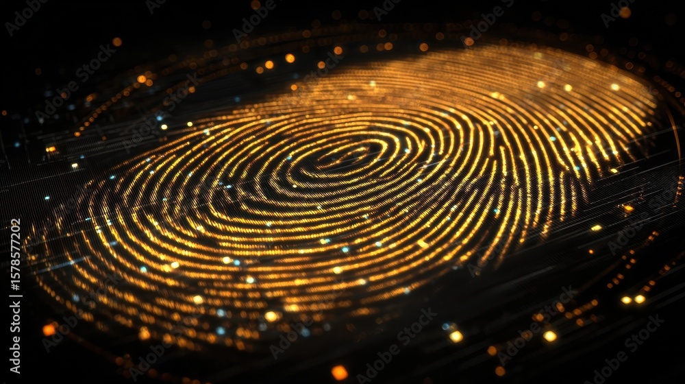 Poster futuristic digital processing of biometric fingerprint scanner. concept of surveillance and security