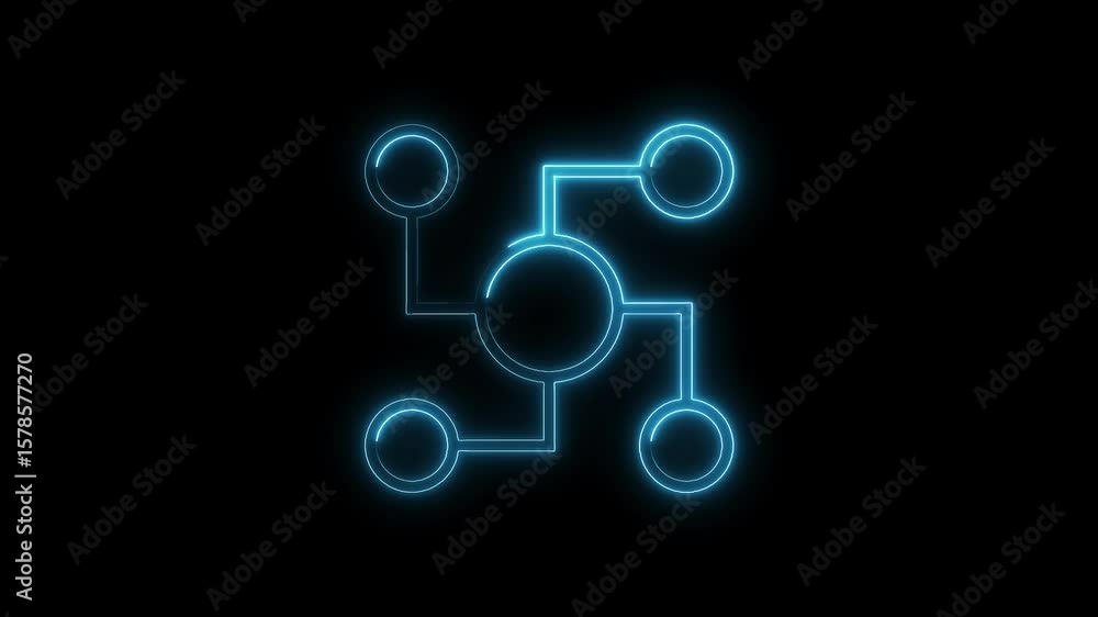 Aufkleber neon connected nodes network visualization glowing blue on black background seamless loop