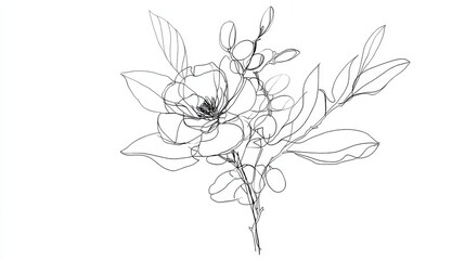 Botanical arts. Hand drawn continuous line drawing of abstract flower, floral, rose, tropical leaves, spring and autumn leaf, bouquet of olives. Vector illustration., no logos, no brands