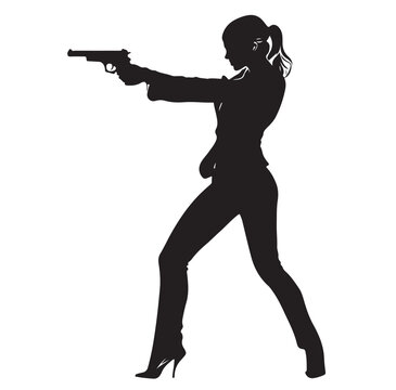 Women gun silhouette Vector Images on Transparent background.