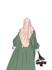 Illustration Muslim woman with dress