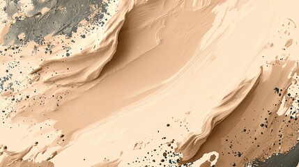 Abstract painting with beige and gray tones, textured brushstrokes, and scattered speckles