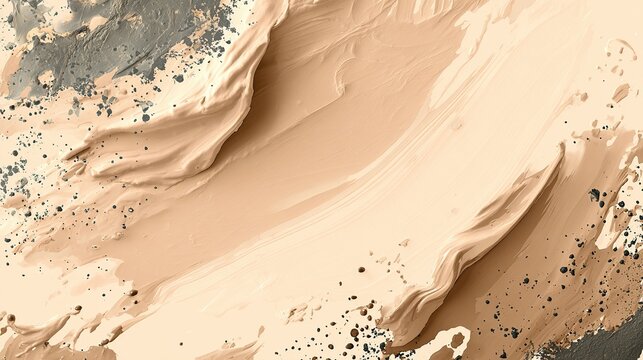 Abstract painting with beige and gray tones, textured brushstrokes, and scattered speckles