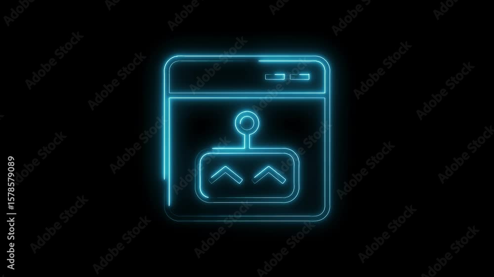 Poster neon outline animation of browser with gamepad icon on black background for gaming