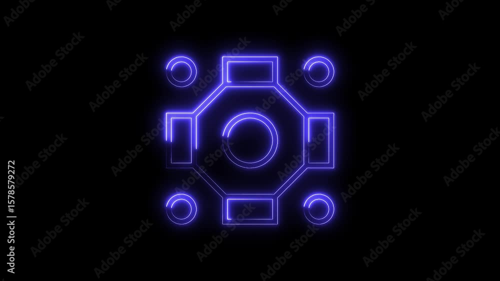 Poster abstract futuristic neon glow pattern with circles and rectangles forming geometric shapes on black 