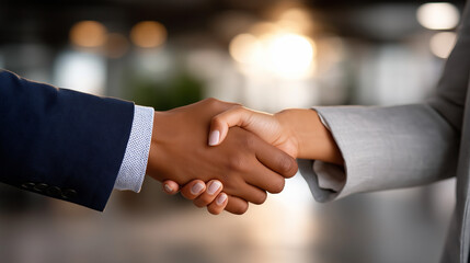 Professional handshake between colleagues in a bright office setting