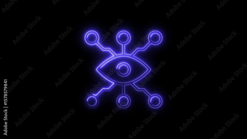 Poster glowing surveillance network eye concept animation cyber security data privacy metaphor