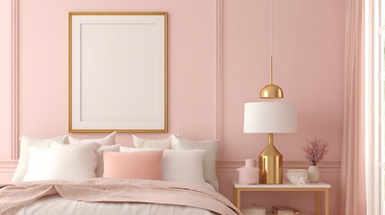 Bedroom with Bed Frame, Lamp and Wall Art