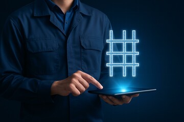 Engineer Using Digital Tablet for Innovative Technology Solutions in Engineering