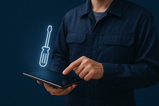 Engineer Using Digital Tablet for Advanced Technological Solutions in Engineering