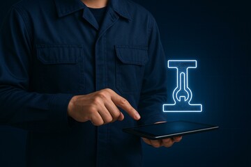 Obraz premium Engineer Using Tablet for Digital Design and Technology in Manufacturing