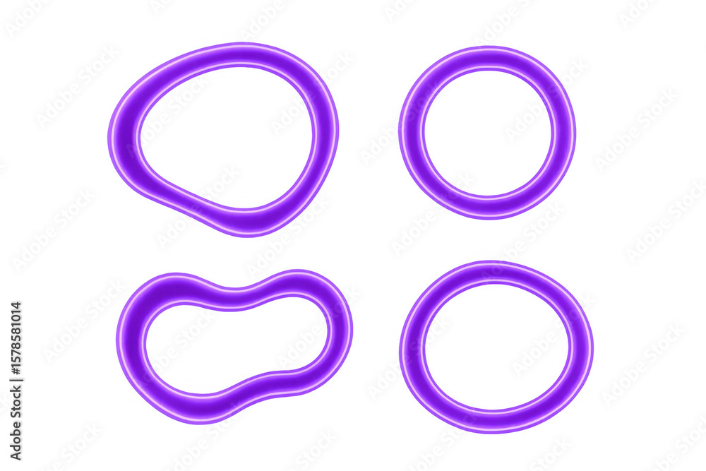 Poster four glowing purple frames, two with irregular shapes and two perfect circles, create a vibrant desi