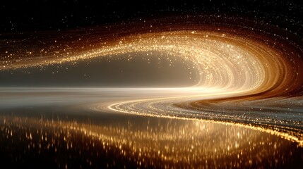 Cosmic River of Light: A mesmerizing digital artwork depicting a celestial river of light, swirling with golden particles and stars, creating a breathtaking cosmic landscape.