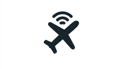 Airborne Signal: A minimalist emblem, the silhouette of an airplane paired with a stylized signal symbol. Illustrating an image of air travel with signal strength