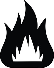 A stark black silhouette of stylized flames rises against a clean white background representing fire or heat