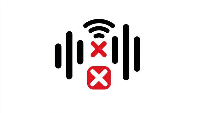 Mute Signal Icon: A concise graphic illustrating the silencing or blocking of audio signals, featuring the universally recognized mute symbol with a clean, modern aesthetic.