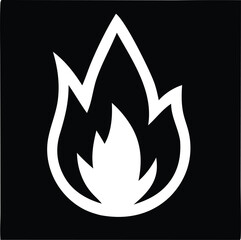 A stark white stylized flame icon with multiple pointed peaks against a solid black background representing fire or heat