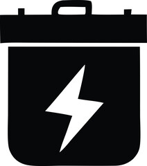 A black silhouette of a briefcase with a white lightning bolt symbol prominently displayed on its front surface