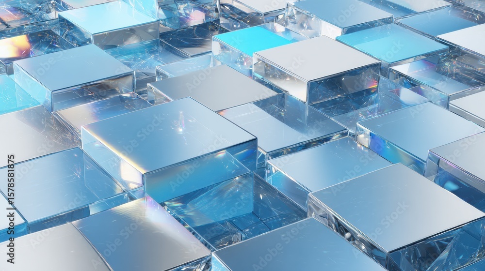 Poster abstract pattern of many light-blue square blocks on a white background. detailed close-up view of t
