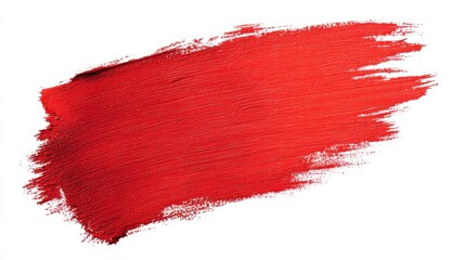 red paint brush stroke on a white isolated background. Generative AI.