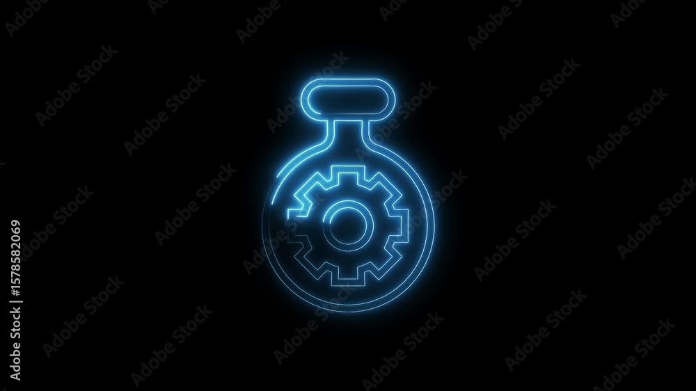 Aufkleber neon gear in cogwheel configuration glowing on dark background showing engineering and design techno