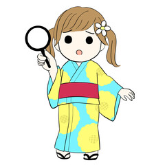 Worried Yukata Girl Holding Goldfish Scoop – Chibi (PNG)	