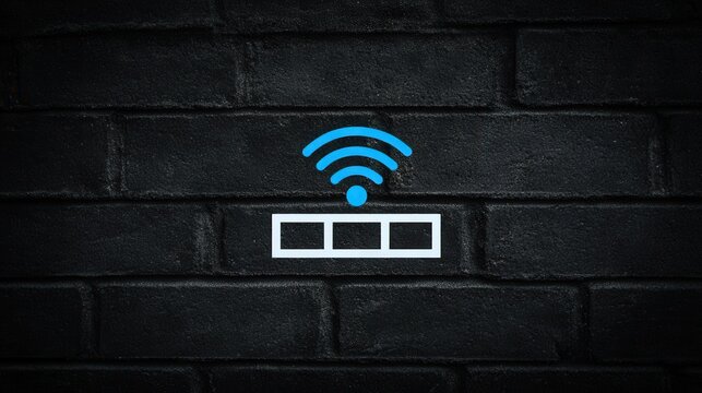 Wireless Connection: An image showing the Wi-Fi symbol on a black brick wall, perfect for illustrating internet connectivity and digital networking. 