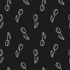 Minimalist tulip flower pattern in white line art on black background. Perfect for fabric, wrapping paper, and floral-themed designs.