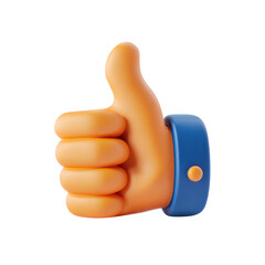 Orange hand gesture blue cuff isolated on a transparent background thumbs up approval