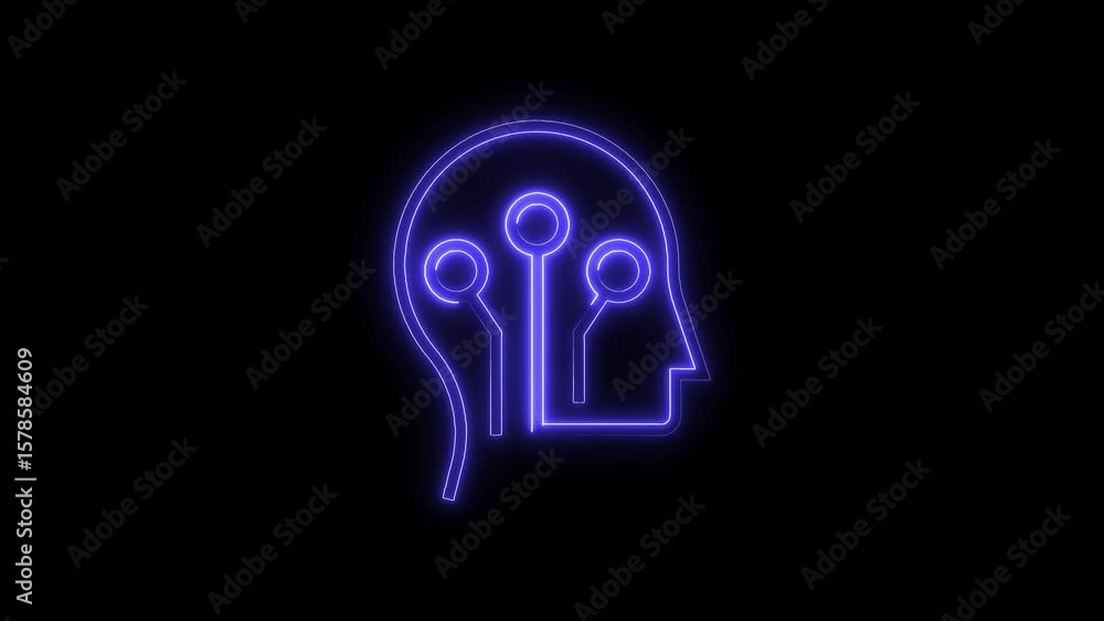 Poster glowing neon artificial intelligence head concept on black background for tech and future projects
