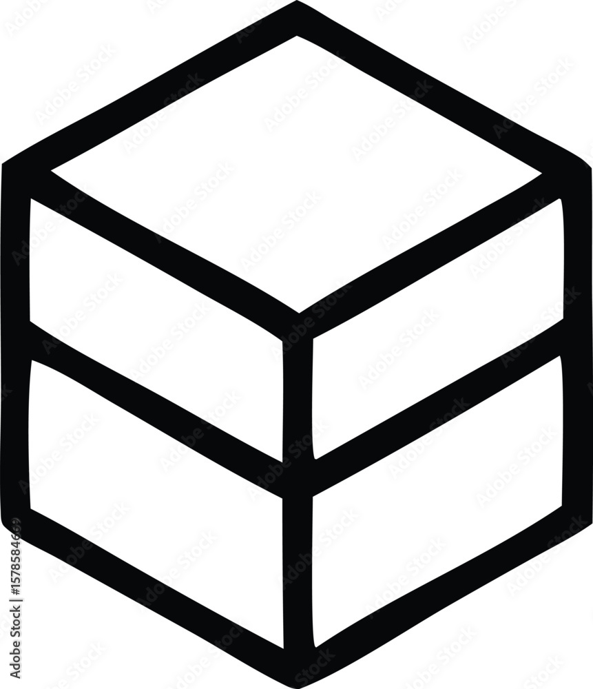 Poster simple black and white isometric cube icon representing a geometric shape or a basic building block 