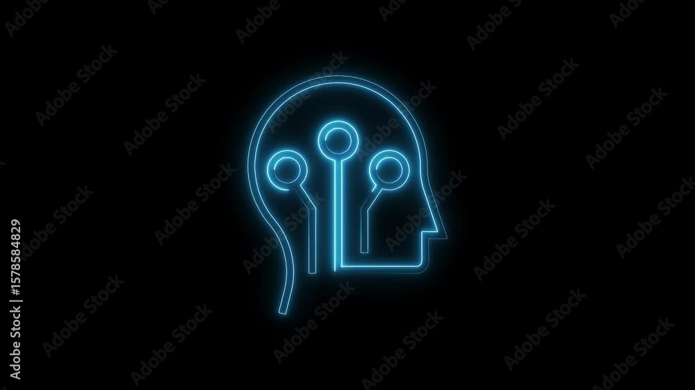 Poster artificial intelligence concept with glowing neural network inside human head on black background