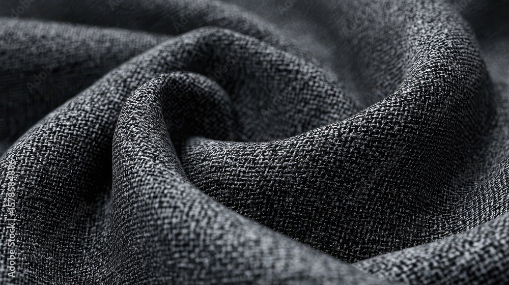 Poster a close-up view of a dark gray fabric with a textured weave.