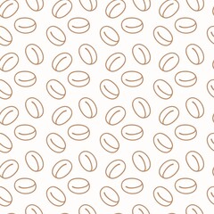 Outline coffee bean pattern in brown on white background. Minimal and modern design perfect for cafe branding, packaging, fabric, or coffee-themed projects.